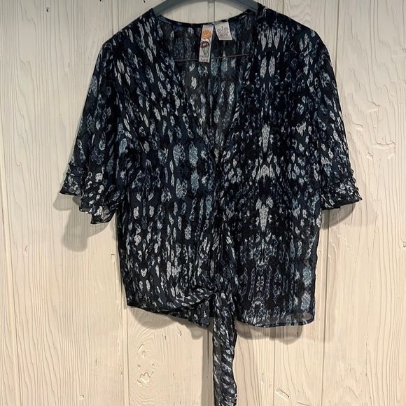 MIMI CHICA Button Up Tie Waist Sheer Blouse Size Small - Picture 1 of 9